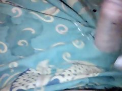 cum on grand mother&,#039,s 25 years old lungi dress.